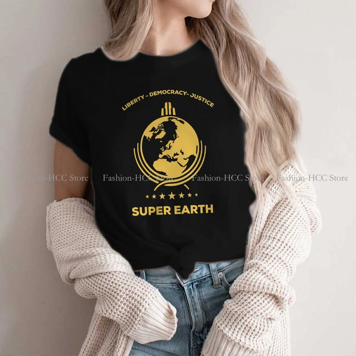 HELLDIVERS Polyester TShirt for Women Super Earth Diving Into Hell Soft Leisure Sweatshirts T Shirt