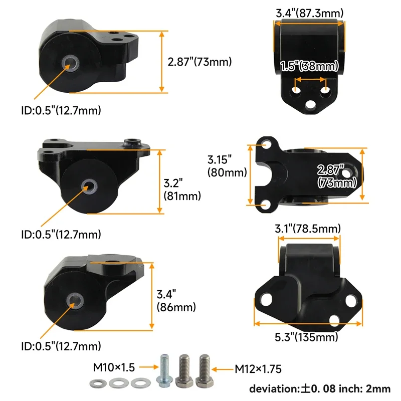 For Honda Civic EG Acura Integra Engine Mount Swap 3-Bolt kit B&D-Series 92-01 Engines Transmission Billet Aluminum Silver/Black