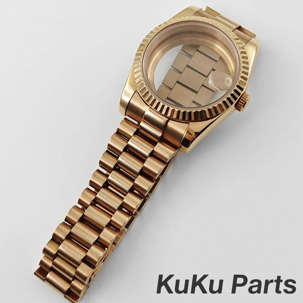 NH35 36MM/40MM 로즈 골드 프레지덴셜 브레이슬릿 사파이어 크리스탈 시계 케이스 (NH34, NH35, NH36, NH38, NH70, NH72, ETA2824 무브먼트용)