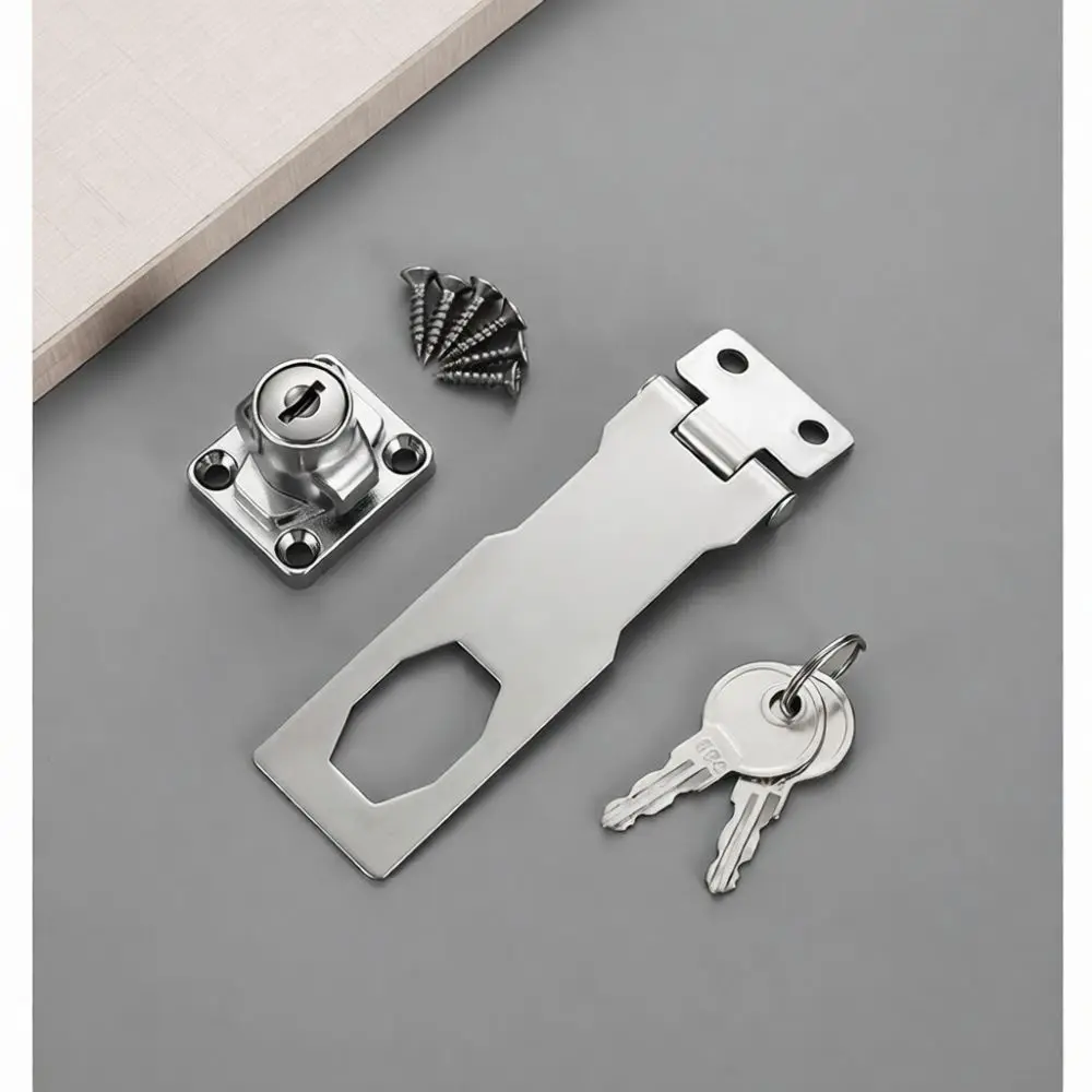 Security Hasp Lock With Key Stainless Steel Latch For Door Gate Cabinet Drawer Anti Theft Hardware Heavy Duty Fastener Kit