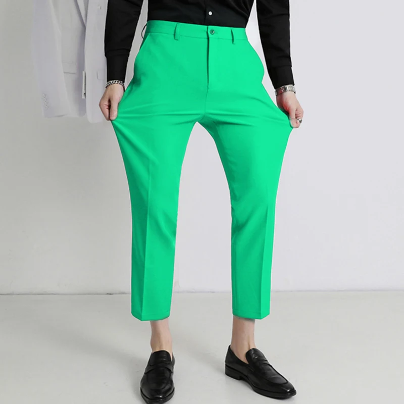 

Korean Fashion Handsome Ankle-Length Men Suit Pants White Green Black