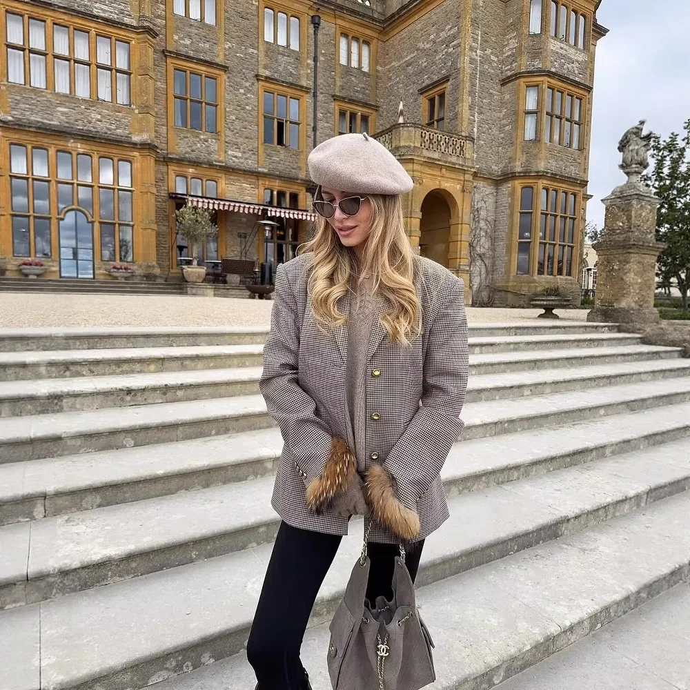 

Women's Versatile Plaid Long-Sleeved Suit Jacket Top European And American Style Popular Fashion for Ladies