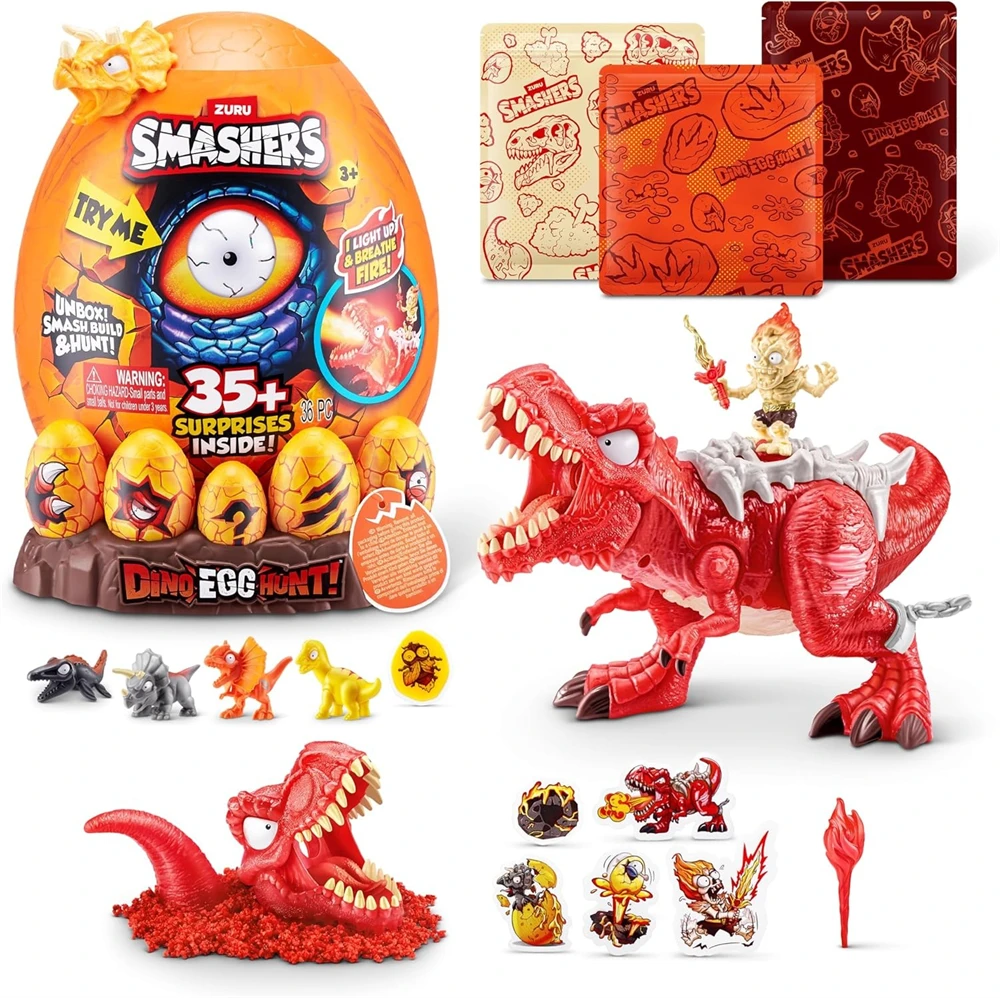 ZURU Smashers Dino Egg Hunt Light-Up Fire Breathing Dinosaur Themed Treasure Hunt Toy Verzamelspeelgoed voor jongens en kinderen
