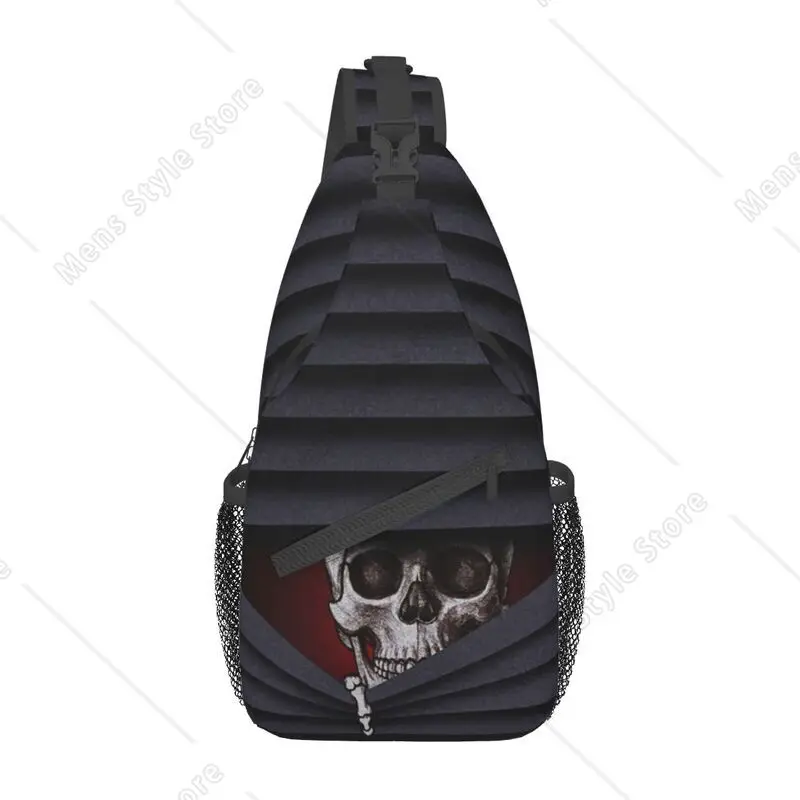 

Gothic Skeleton Death Skull Crossbody Sling Backpack Men Custom Shoulder Chest Bag for Cycling Camping Daypack
