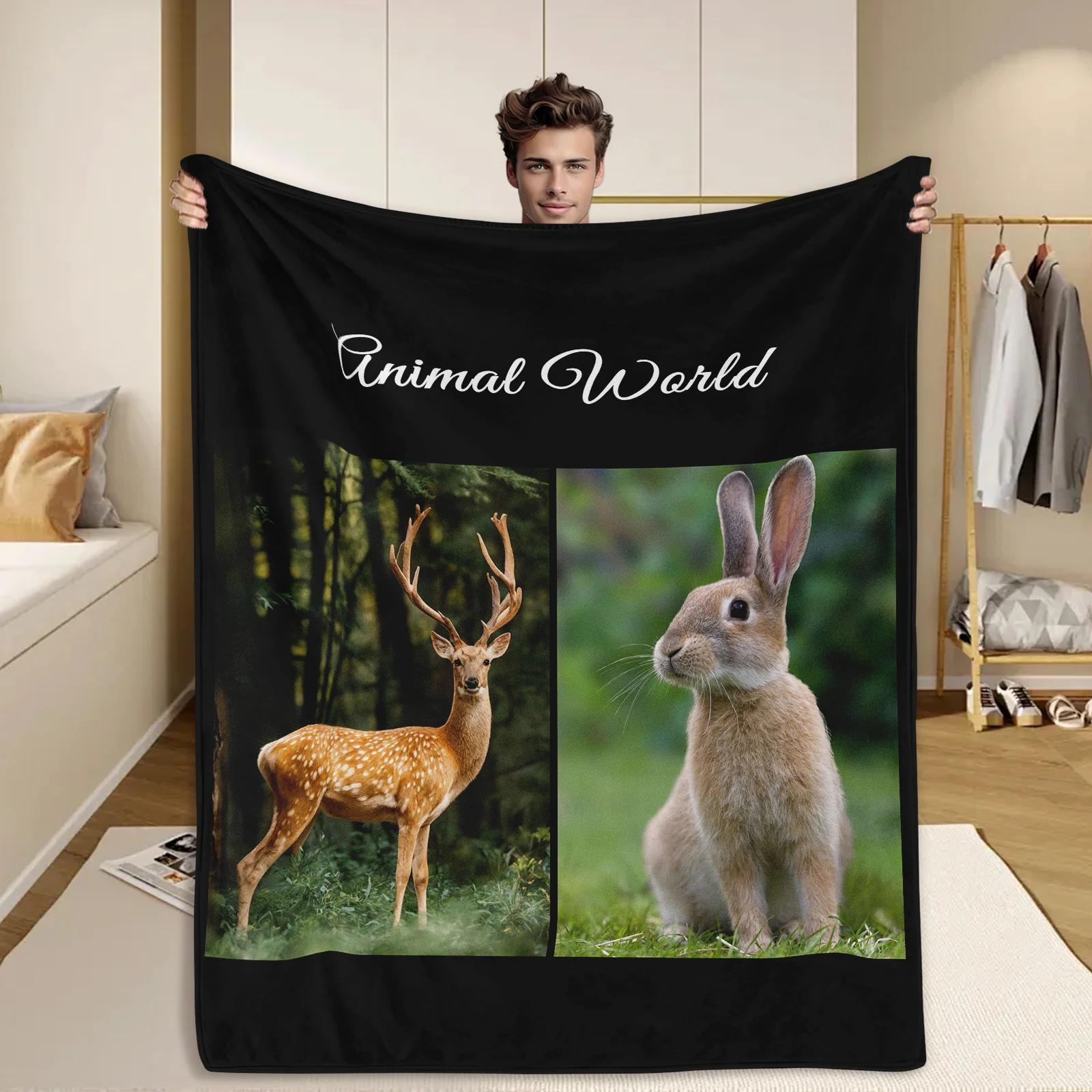 Spirit Animals Coperta personalizzabile Spirito Cervo selvatico e coniglio Regali creativi per amici Famiglia Divano e camera da letto Ufficio