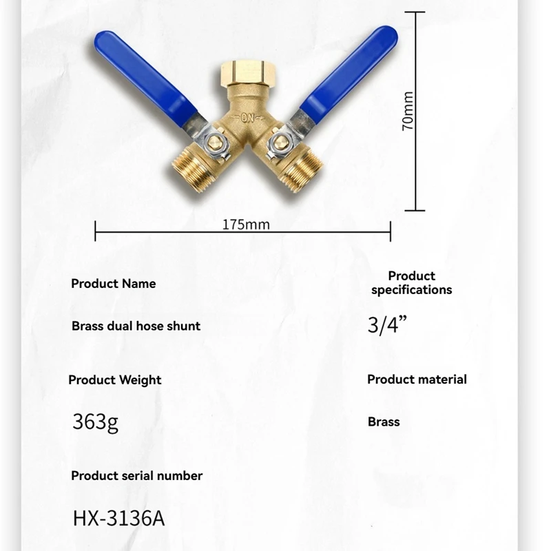 Gartenschlauch-Splitter, Schlauch-Y-Splitter mit Abschaltung, Schlauch-Splitter 2-Wege-Hochleistung, Y-Ventil 3/4 Zoll GHT-Gewinde