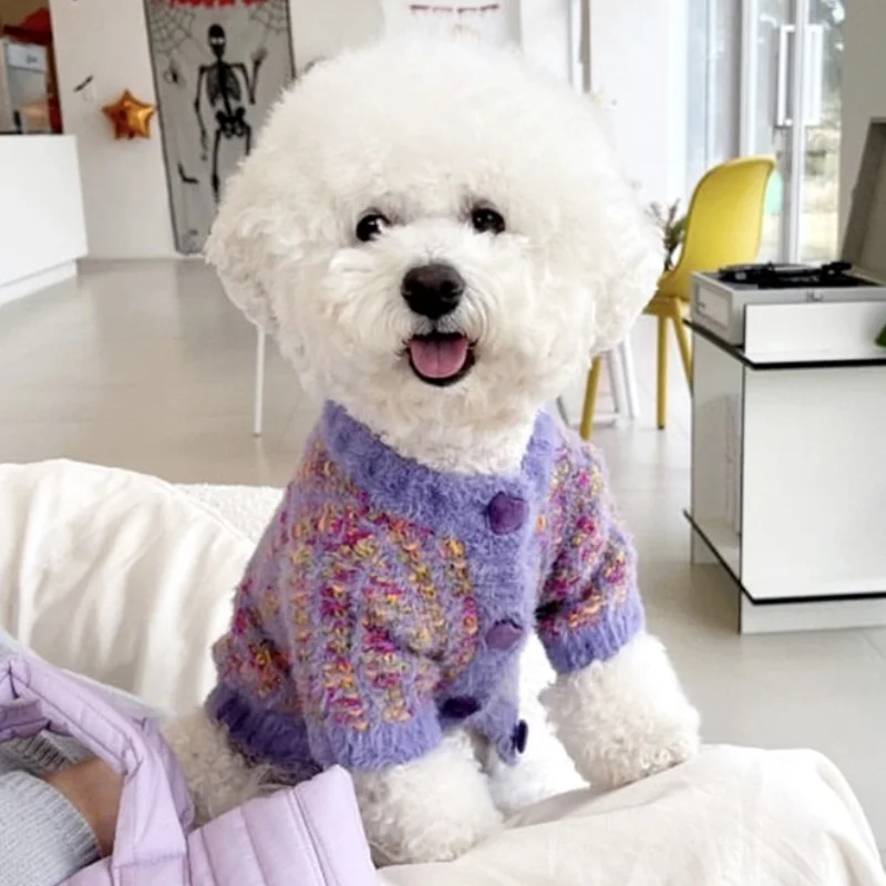 Pet Dog Sweaters for Small Dogs Winter Warm Dog Clothes Fashion Puppy Cardigan Sweater Cute Solid Cat Knitted Coat Pet Costumes