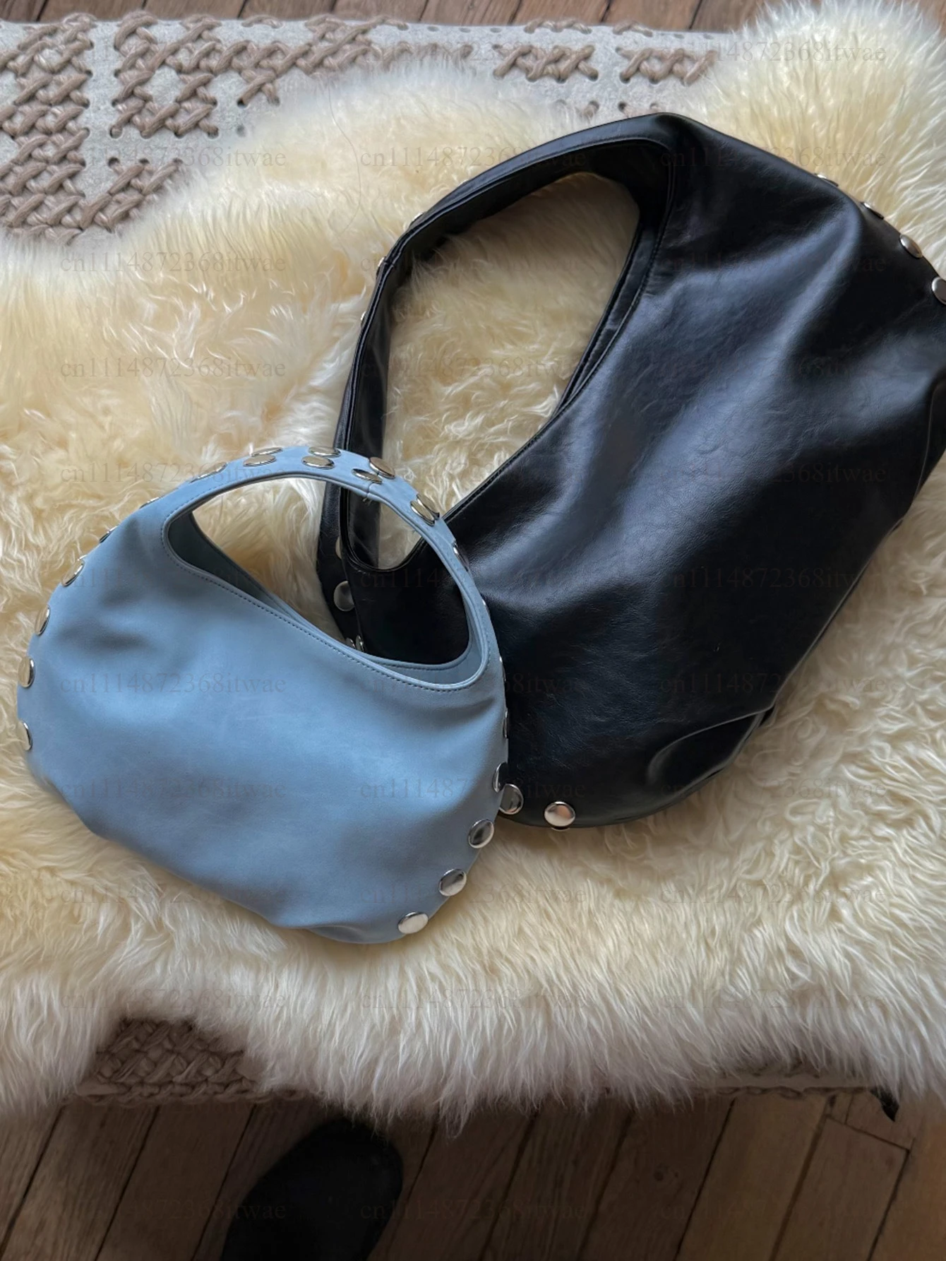Women Retro Rivet Underarm Bag Y2K Style PU Leather Shoulder Handbag Vintage Fashion Daily Casual Armpit Purse for Ladies 5