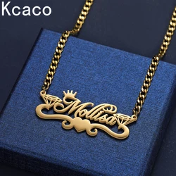 Custom Name Necklace with Crown Personalized 5mm Cuban Chain Necklace Stainless Steel Nameplate Necklace for Women Gifts