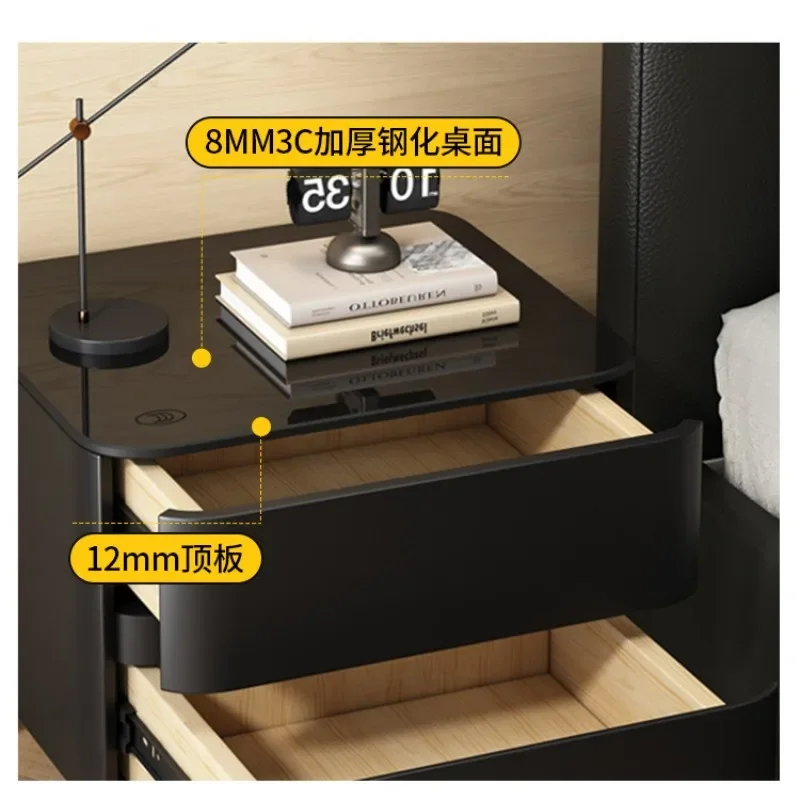 2026 light luxury new all-solid wood bedside table black glass countertop cat scratching skin simple bedroom bedside storage cab