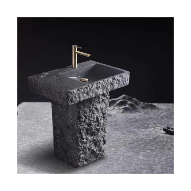 

Natural Stone Pedestal Sink - Weatherproof Granite Basin for Outdoor Garden & Villa, Frost-Resistant Freestanding Design
