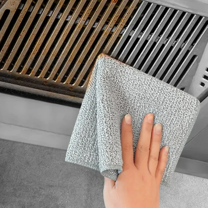 Magic Steel Wire Cleaning Cloths Double -sided Thickened Metal Silver Wires Rags Kitchen Dish Pot Washing Cloth Towel Clean Tool