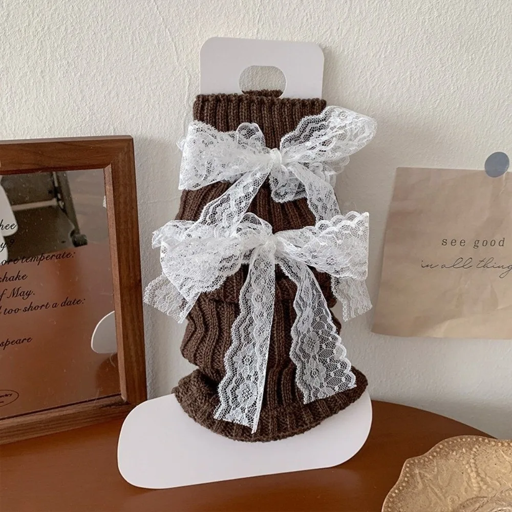 

Новые однотонные гетры, вязаные утолщенные носки до середины икры с бантом, женские носки в стиле Харадзюку