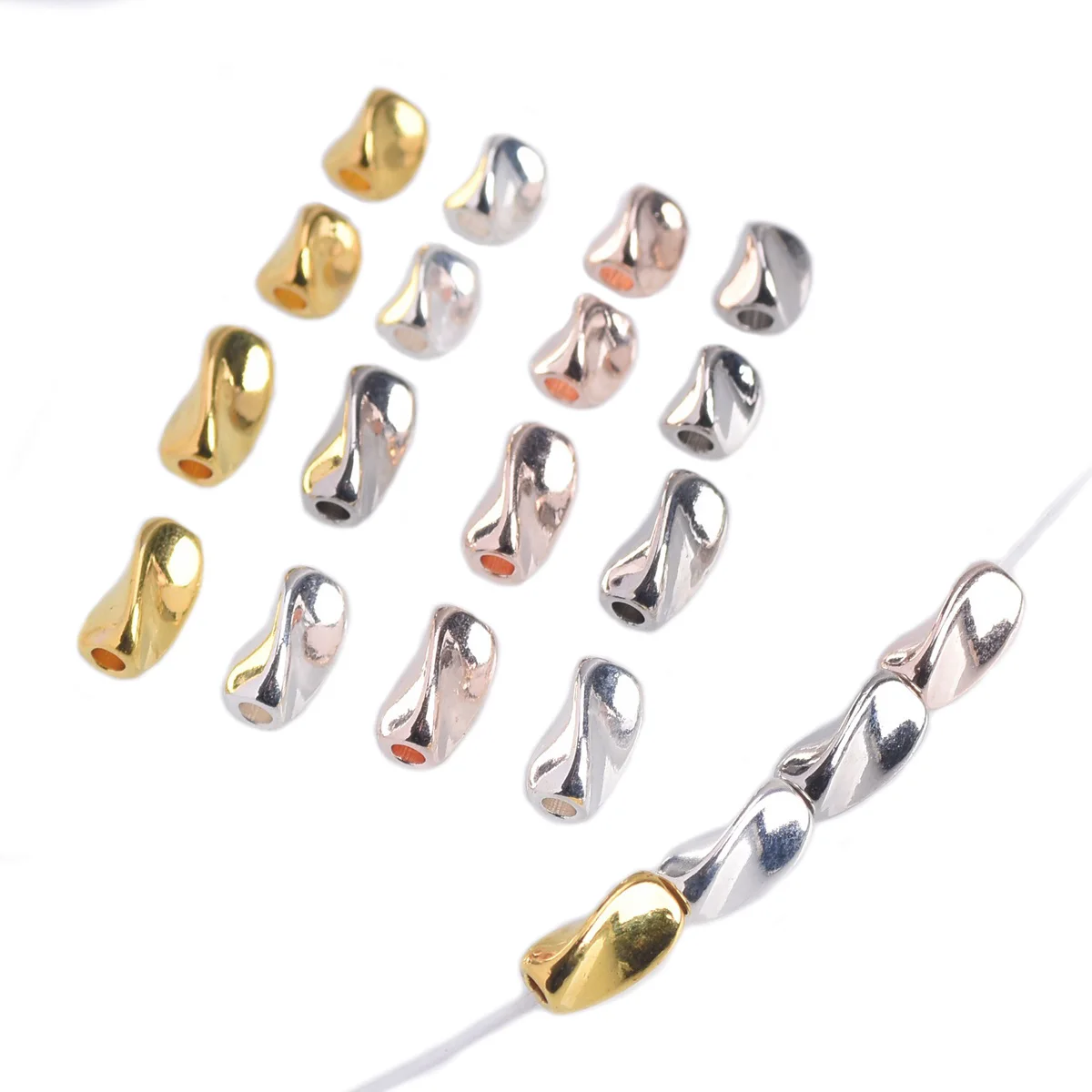 20pcs 5x5mm 5x8mm Twist Triangle Tube Gold/Silver Color Brass Metal Loose Beads For Jewelry Making DIY Crafts Findings