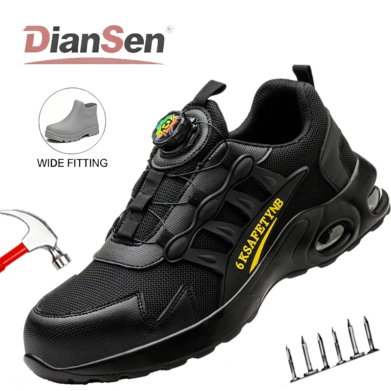 

Men's Rotating Button Steel Toe Safety Shoes Air Cushion Anti-Smash Work Sneakers Non-Slip Industrial Boots Indestructible Shoes