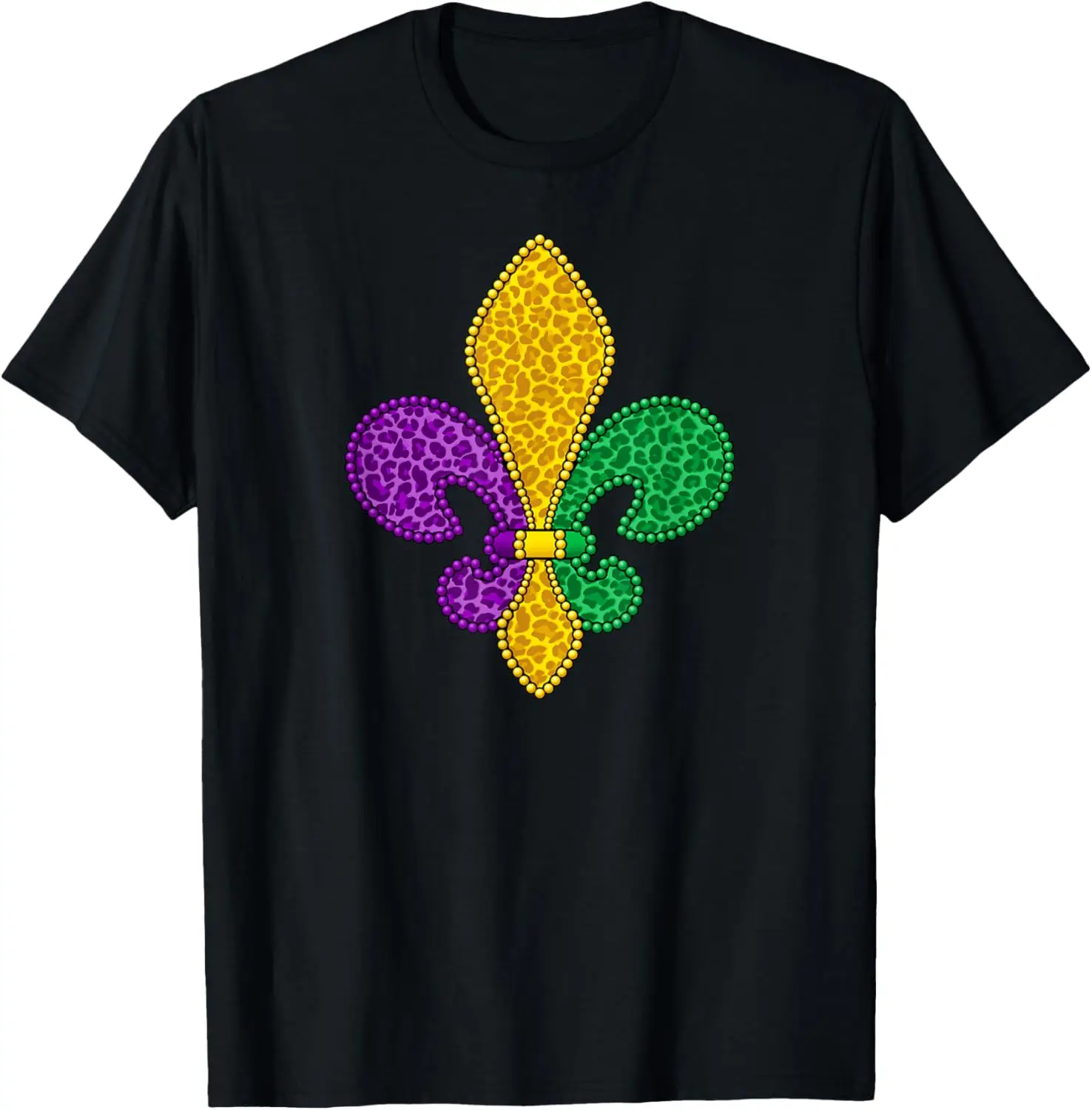 

Mardi Gras Fleur de Lis Leopard Print Graphic Tee Breathable Cotton Short Sleeve Casual Trip Shirt for Men