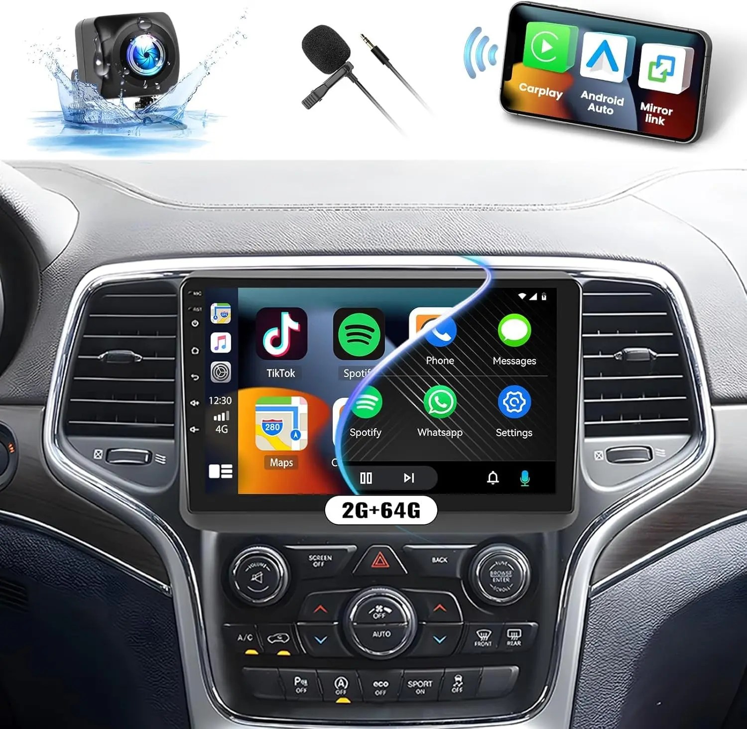 2G + 64G Android 13 ستيريو سيارة لسيارة Jeep Grand Cherokee 2014-2017، شاشة لمس 9 بوصة، CarPlay اللاسلكي، Android Auto، GPS، Bluetooth، #2