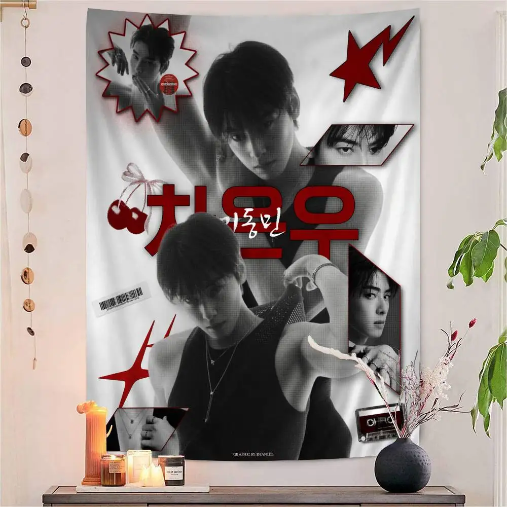 Kpop A-Astro Cha Eun Woo Anime Tapestry Hanging Tarot Hippie Wall Rugs Dorm Home Decor