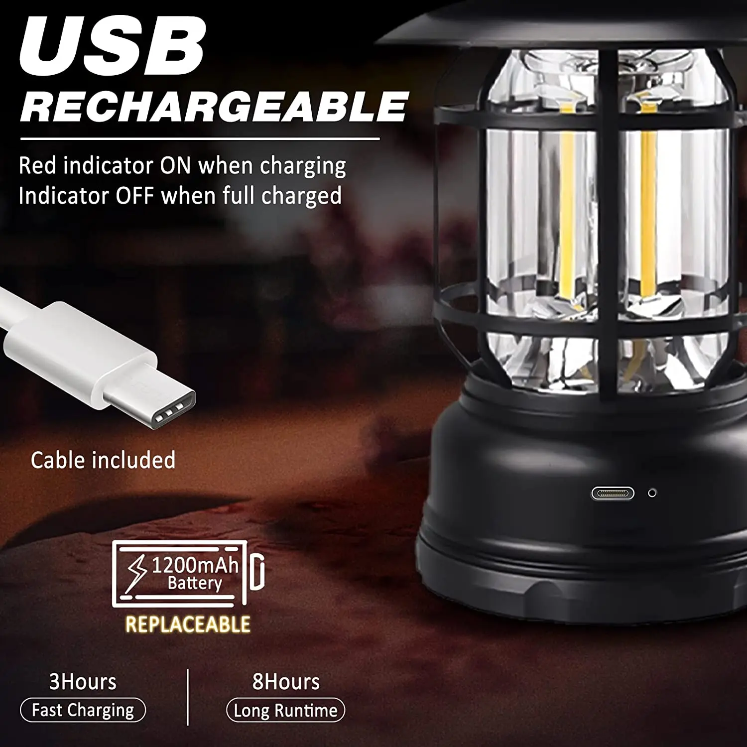 Luz de Camping impermeable al aire libre, linternas portátiles de recarga USB, batería seca AA, lámpara Retro para fiesta, linterna colgante, decoración de jardín