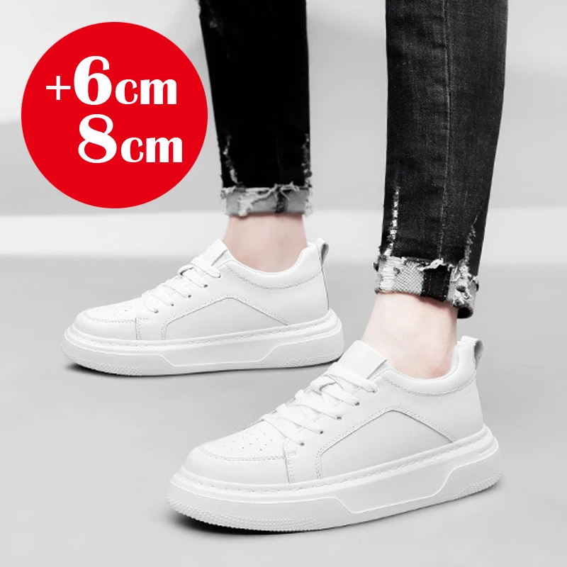 2025 New men's height increasing shoes 10cm invisible elevator sneakers white Leathe Sport Zapatillas de Hombre large size 46