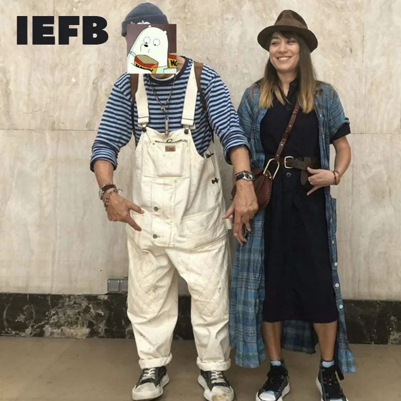 

IEFB Belt Workwear Jumpsuit Men's Fashion Multi Pocket One-piece Trousers 2023 New Loose Green Beige Sleeveless Overalls 9Y7822