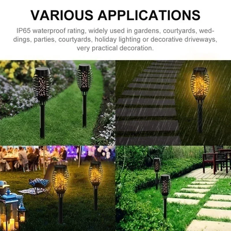 Solar Garden Flame Lights Flickering Flame Lamp Outdoor Solar Lawn Light Waterproof Yard Pathway Decor Christmas Lighting