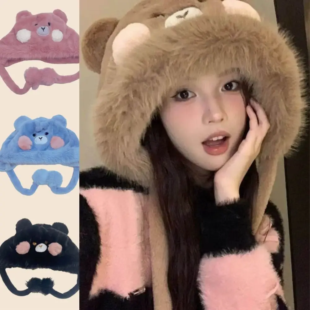 Cute Plush Winter Hats Warm Thickened Little Bear Hat Windproof Cold Resistant Kitten Cap Travel