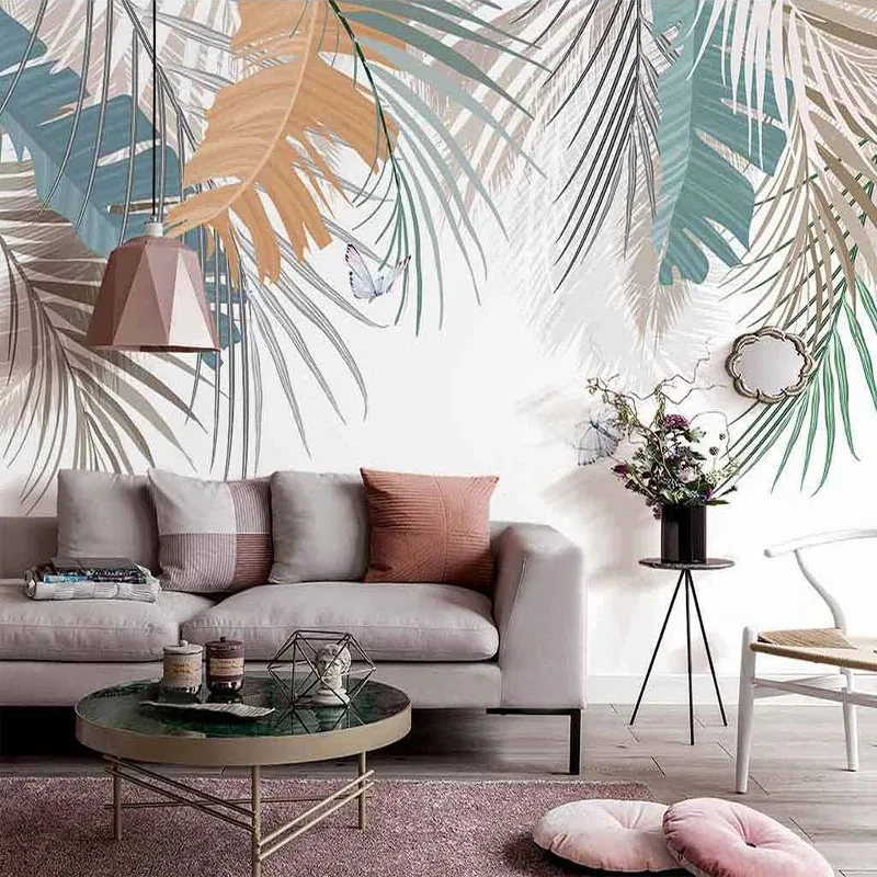 Custom 3D Tropical Banana Leaf Palm Tree Wallpaper Hand Painted Rainforest Wall Mural Living Room Bedroom Background Wall Decor