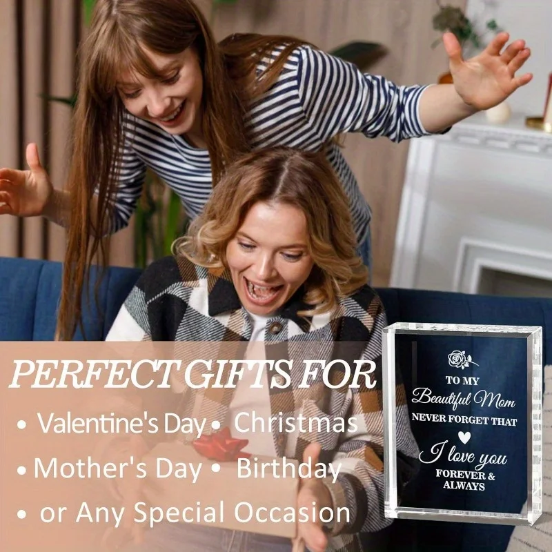 Mom Crystal Keepsake – Personalized engraved. Valentine's Day, Christmas, birthday gifts from daughter/son. "To My Mom" decor.