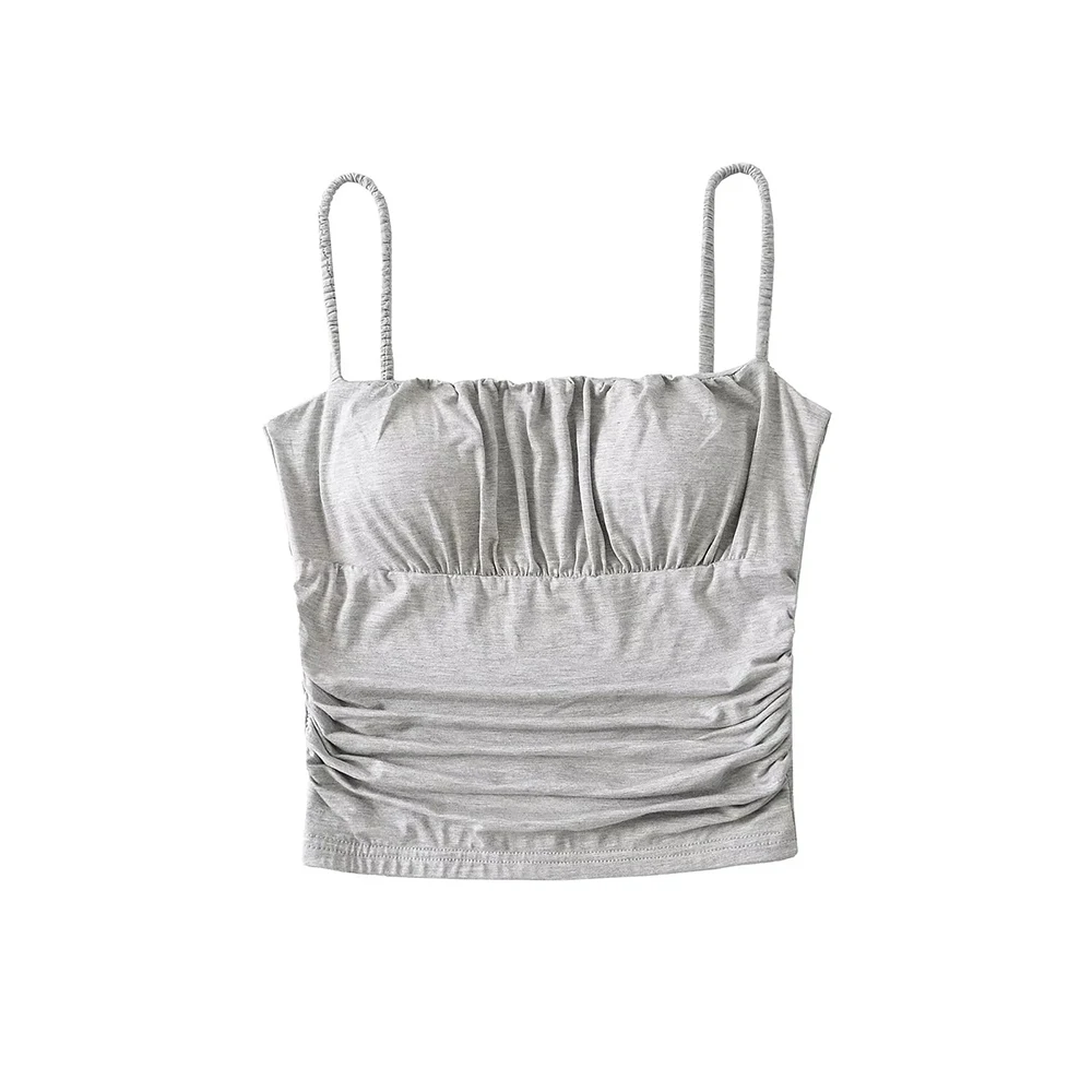 セクシーでスパイシーなプリーツストラップベスト レディース 夏新作 スリムフィット インナー/アウター トップス 胸パッド付き プリーツ入り 女性用トップス