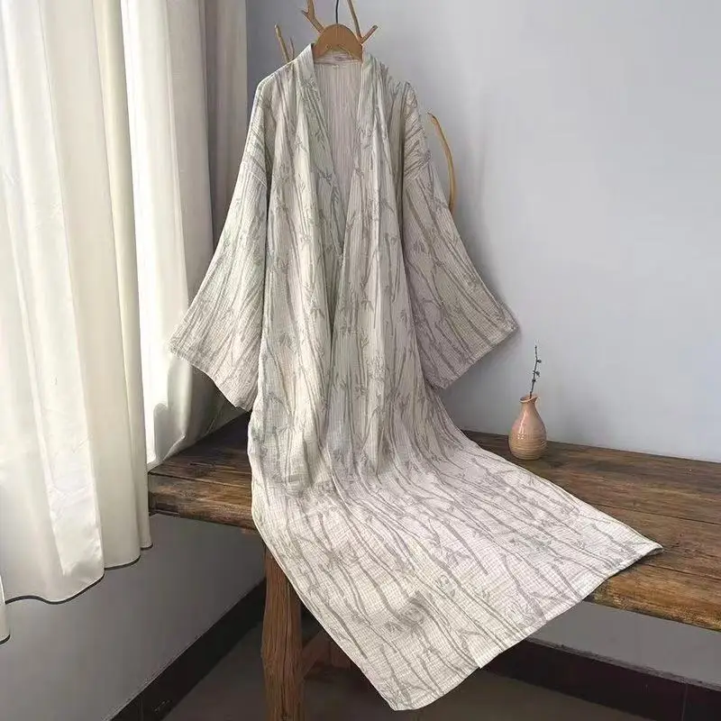 

Pure Cotton New Chinese Style Long Robe Traditional Breathable Hanfu Pajamas Men Women Vintage Tea Incense House Home Wear