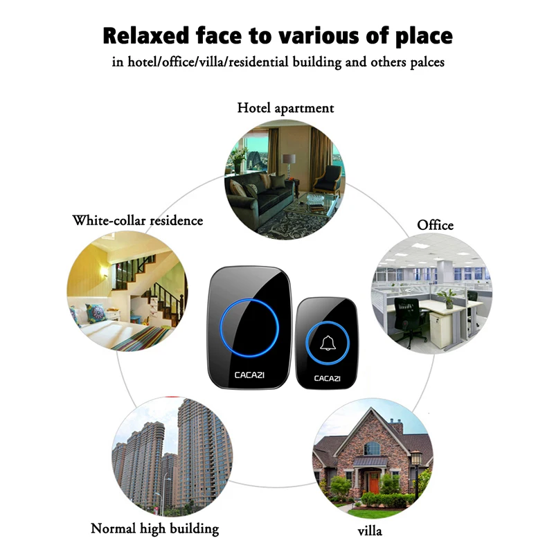 CACAZI Wireless Doorbell 110db Welcome Friend Smart Doorbell 300Meters Long Distance 36 Songs 4 Level Volumes Door Chimes