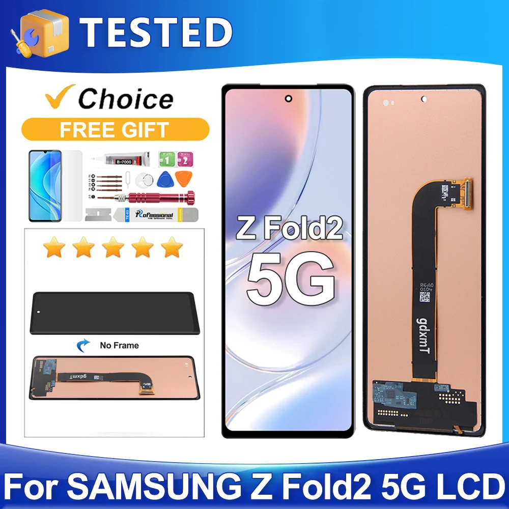 

Протестировано для Samsung Z Fold2 5G для Z Fold2 F916B F916N F916W SCG05, замена преобразователя сенсорного экрана ЖК-дисплея в сборе