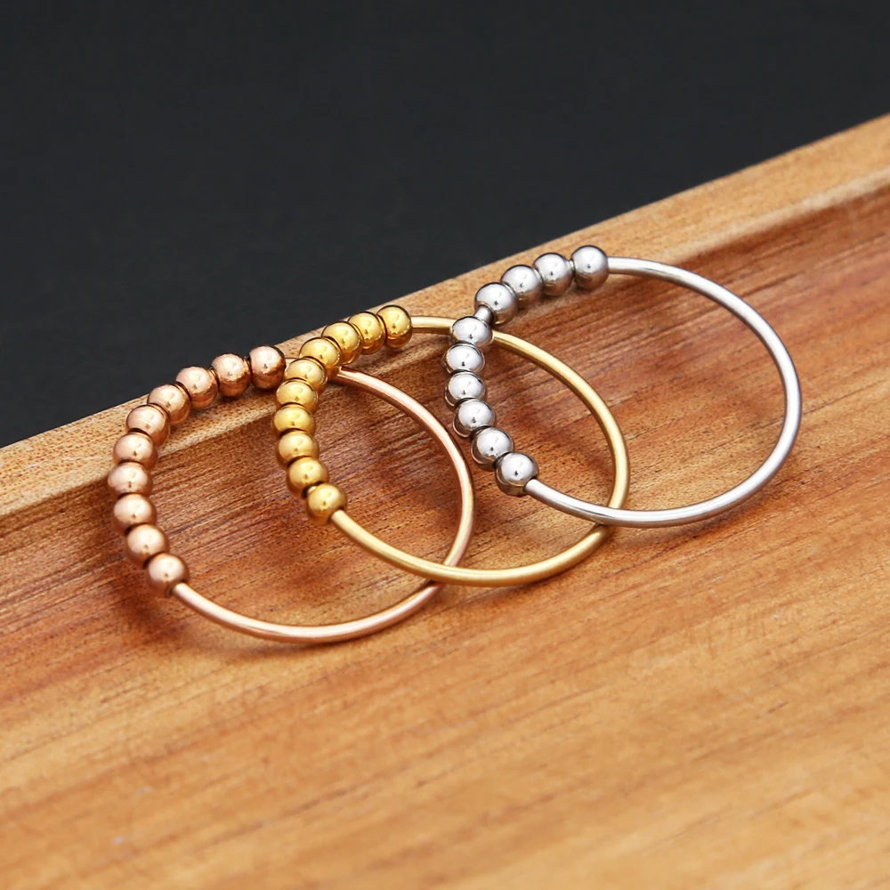 Mode Einfache Edelstahl Frei Drehen Spinner Ring Für Frauen Männer Trend Spirale Perle Relief Antistress Schmuck Dropshipping