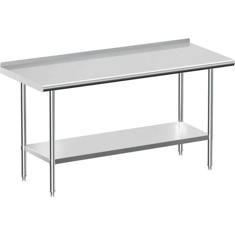 Stainless Steel Work Table with Backsplash, Commercial Table for Prep & Work Table for Restaurant and Home