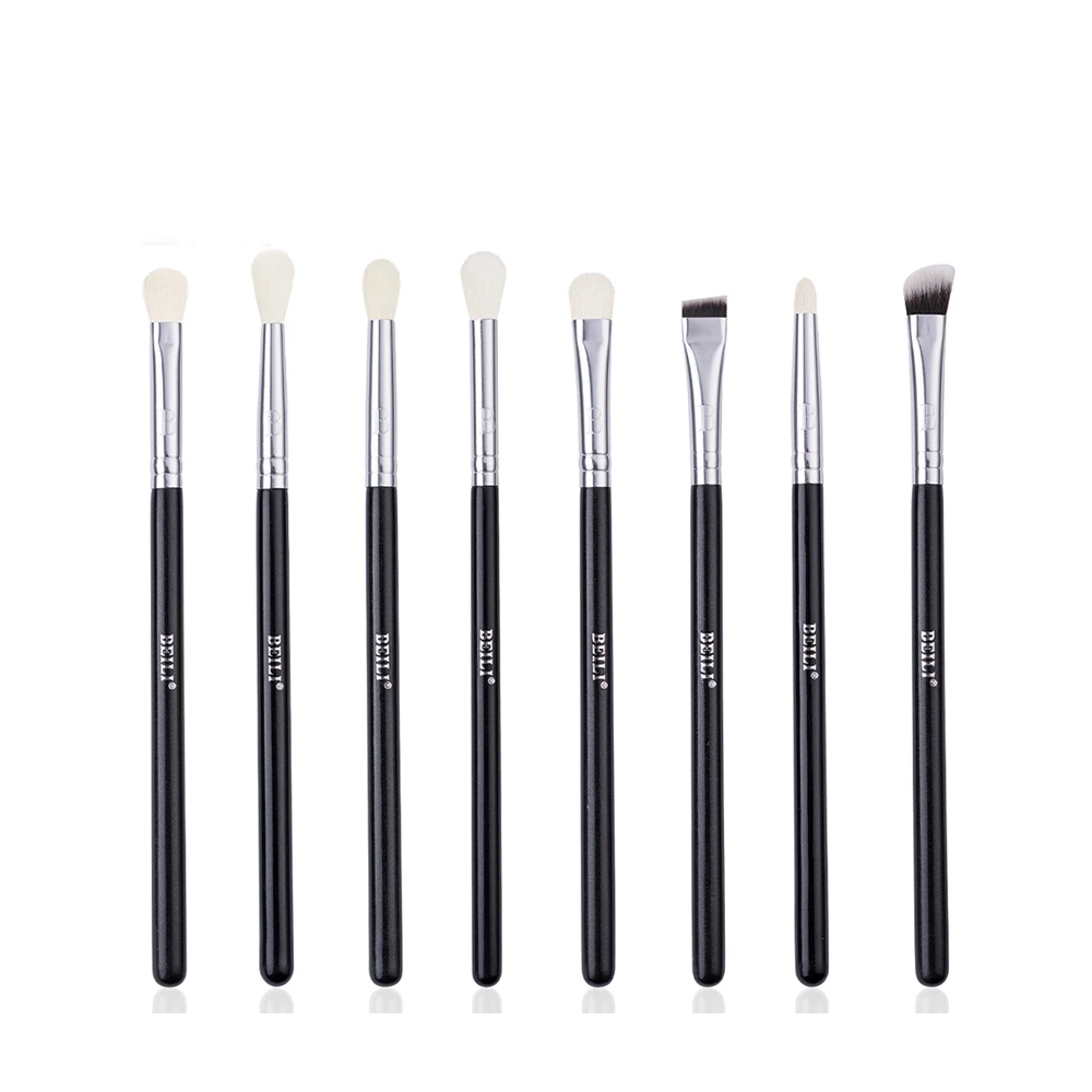 Makeup Brush Eye Shadow Set Goat Hair Aluminum Ferrule Wood Handle Eyebrow Angled Eyeliner Pro Makeup Brush Travel Sets