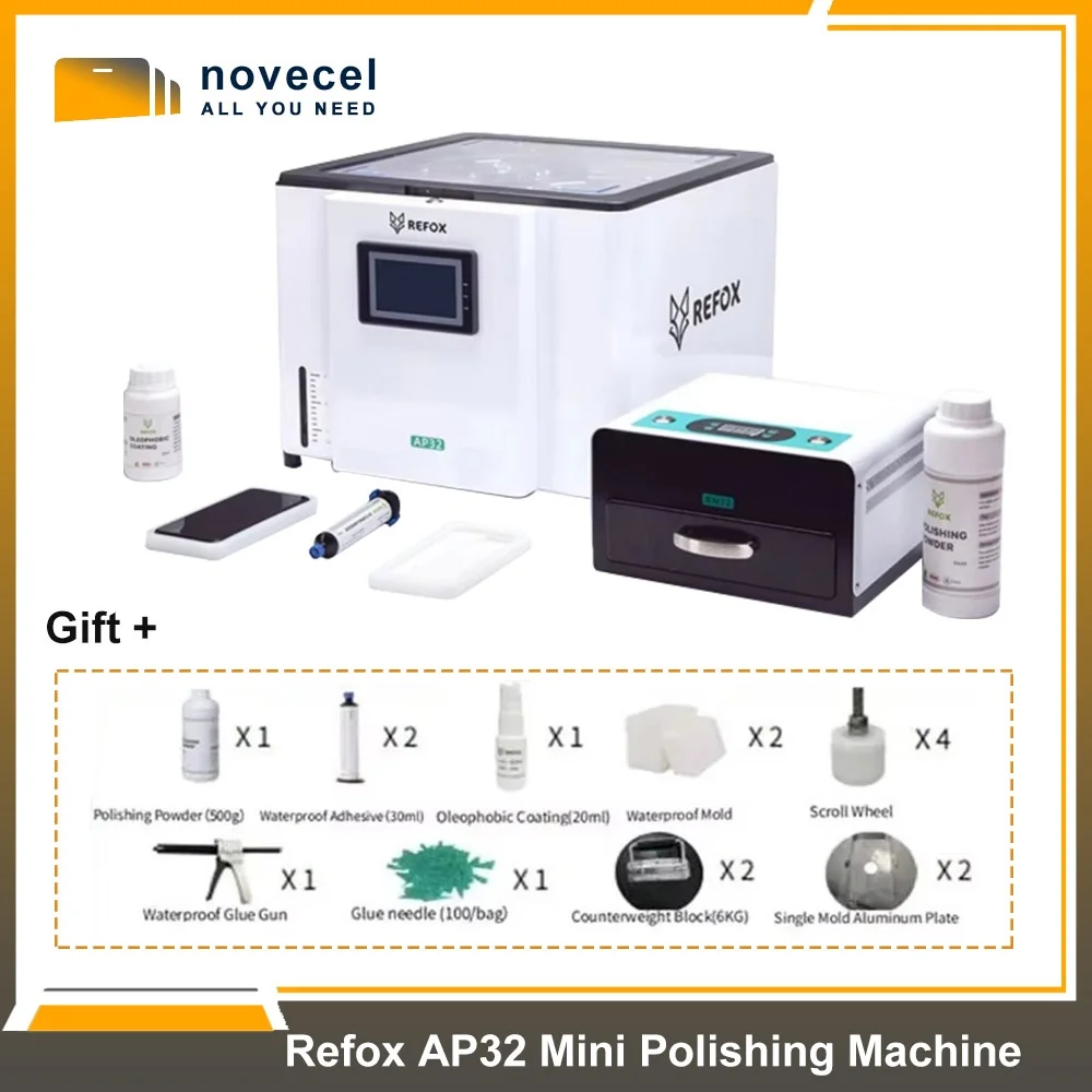 Refox AP32 Mini LCD Screen Polishing Machine with RM22 UV Curing Box for Mobile Phone iWatch LCD Screen Glass Refurbish Grinding