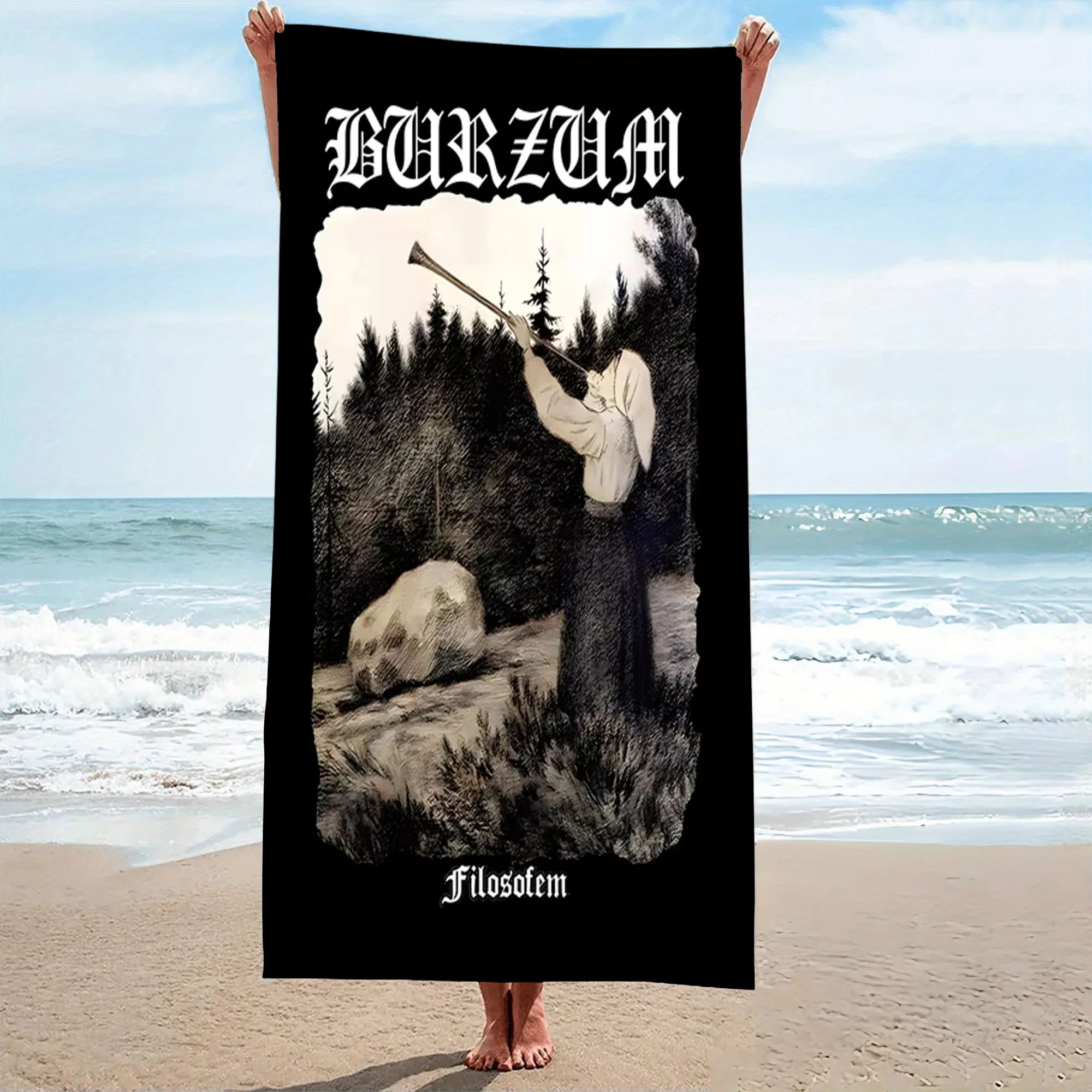 1pc B-Burzum Filosofem Beach Towel Microfiber Quick Dry Black Metal Bath Towel For Pool Beach Travel Extreme Metal Fans Gift
