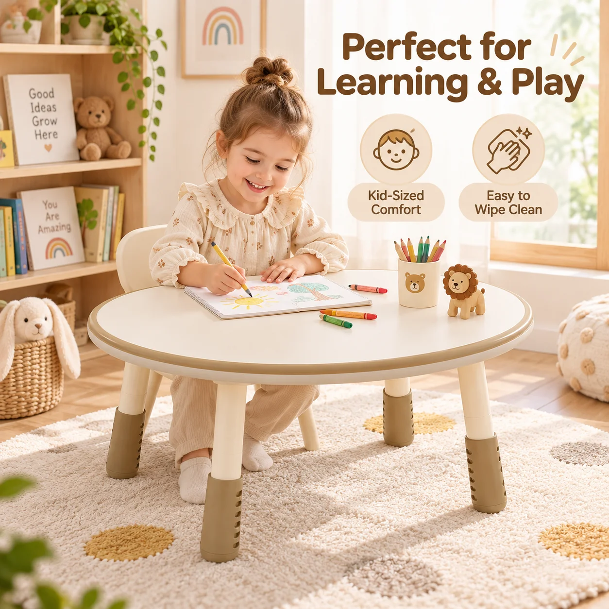 AOLIVIYA School Reading Room Desk Chair Set Kids Study Learning Table Classroom Table Fold Toy Draw Write Kindergarten