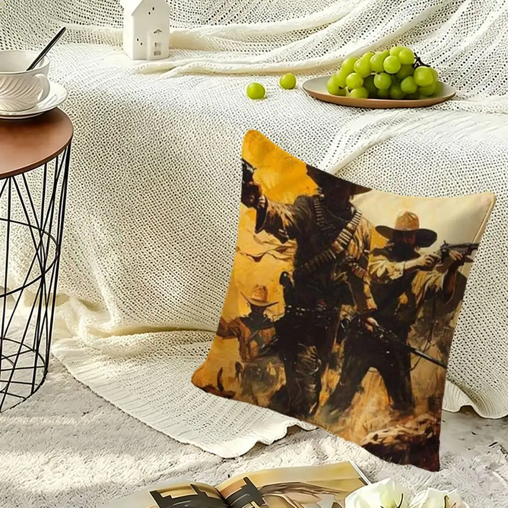 Western Cowboy Knight  Square Double-Sided printed Pillow Case Bedroom Bedside Pillow Sofa Cushion Cover
