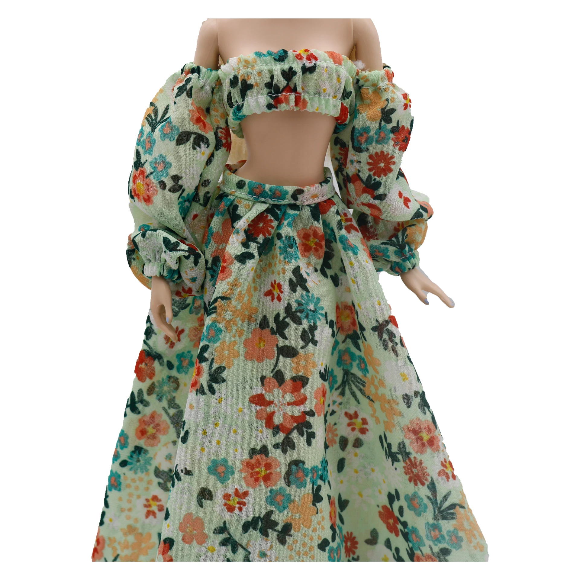New 30cm 1/6 Puff sleeve tube top chiffon floral irregular hem dress Doll Accessories Clothes for B.Doll 11.5