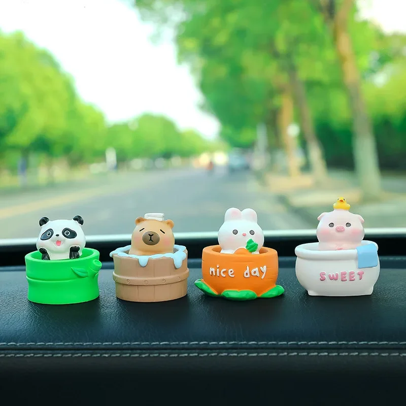 Cars Decorations Ornaments Cute Mini Pandas Cars Center Console Interior Creative Rocking Cartoon Dolls Car Decoration Supplies