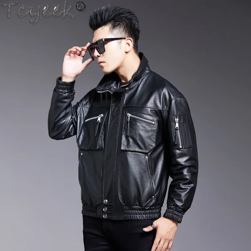 Tcyeek Genuine Leather Jacket Men 2024 Top Layer Cowhide Coat Spring Autumn Clothes Chic Mens Motocycle Jackets Jaqueta De Couro