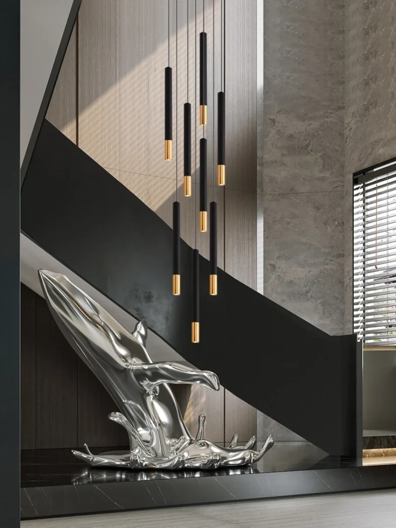 Black And Gold Chandeliers Led Strip Tubular Living Room Pendant Interior Lighting Restaurant Chandelier Staircase Chandelier