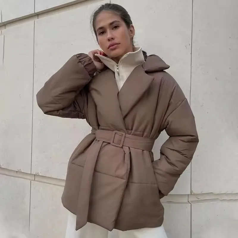 Parka d'hiver avec poches à revers pour femme, veste rembourrée en coton à manches longues et col en V, à la mode, chaude et solide, vêtements d'extérieur pour la neige