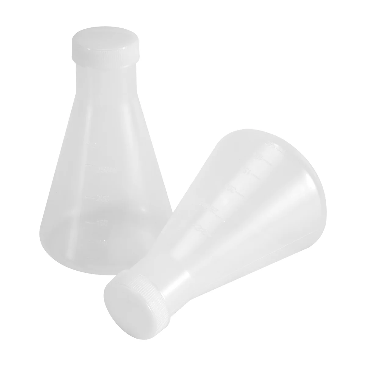 A06K Laboratoryjna plastikowa koniczna kolba Erlenmeyera z podziałką, pomiarowa, gładka, gruba ścianka, dwa butelki o pojemności 250 ml