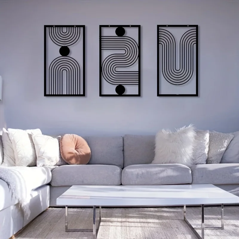 

3pcs Geometric Artwork, Abstract Geometric Gallery Hanging Painting Bohemian Line Wall Decoration, Modern Wall Art