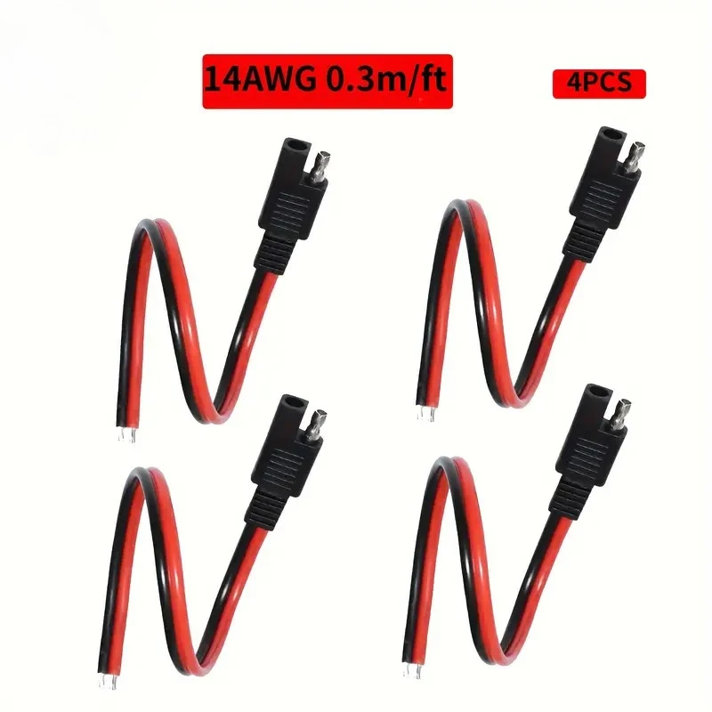 

4-Pack 14AWG 0.3M (1Ft) SAE Male & Female Vehicle Power Extension Cable – 2-Core Copper Wire Connectors (Battery Not Included)