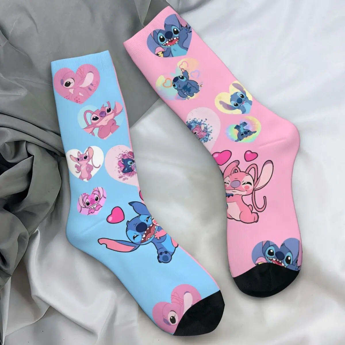 Kawaii Stitch And Angel Stockings Cartoon Comic Pattern Fashion Socks Winter Anti Skid Socks Unisex Men Climbing Quality Socks