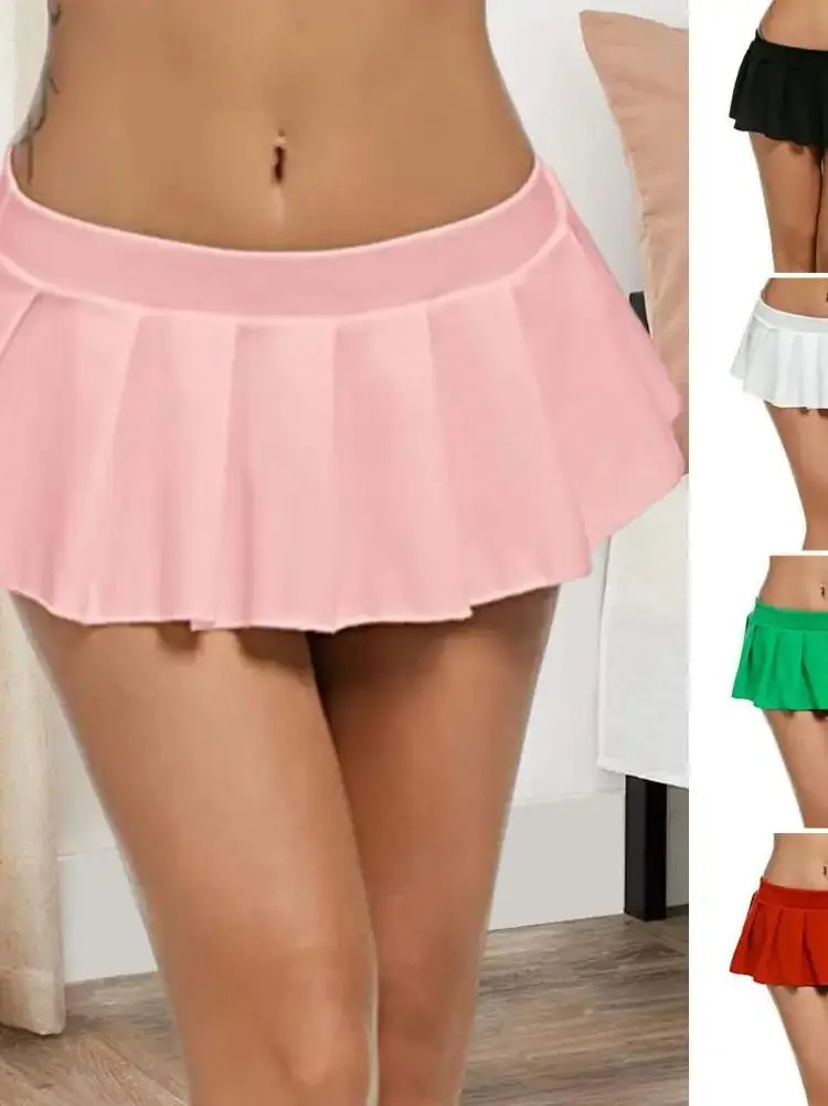 Sexy Pleated A-Line  Skirt Ultra-Short Polyester Fiber Low Waist Elastic Waistband Daily Wear Standard Fit Chinese Brand